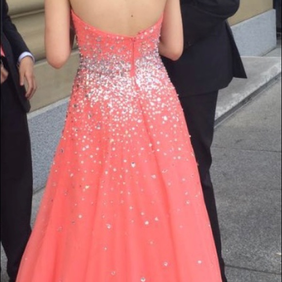 Strapless sparkly coral pink graduation dress - Picture 2 of 3